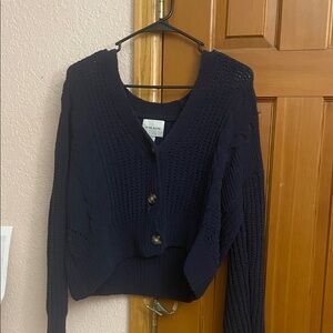 Pink Rose Navy Button-Up Cardigan
